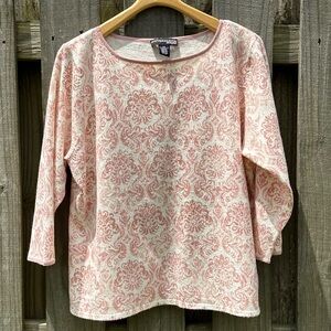 Norton McNaughton Woman Pink/Cream 3/4 Sleeve Sweater